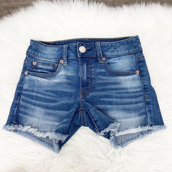 American Eagle Womens 00 Midi Distressed Cutoff Shorts Super Stretch - Picture 1 of 8